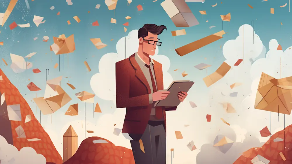 A stylised graphic showing a person using a laptop.